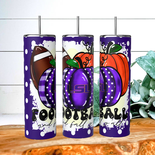 Football & Fall Louisiana 20 oz skinny tumbler