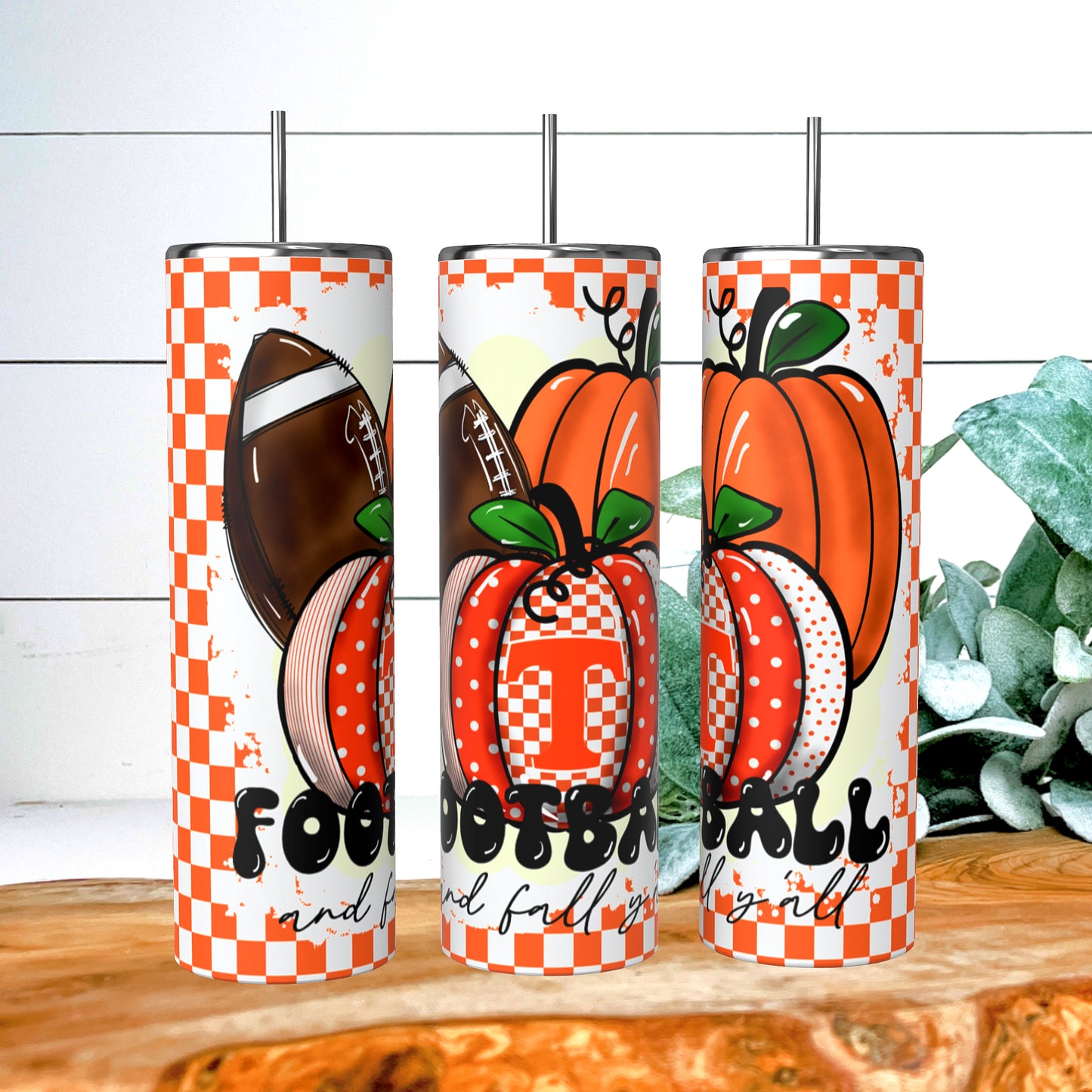 Football & Fall Tennessee Orange 20 oz skinny tumbler