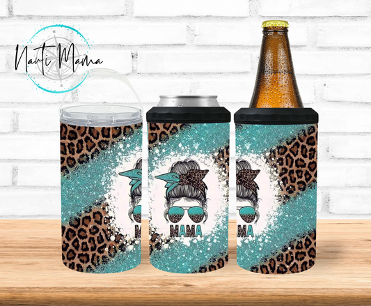 Leopard & Glitter Mama Bun 4/1 Can Cooler