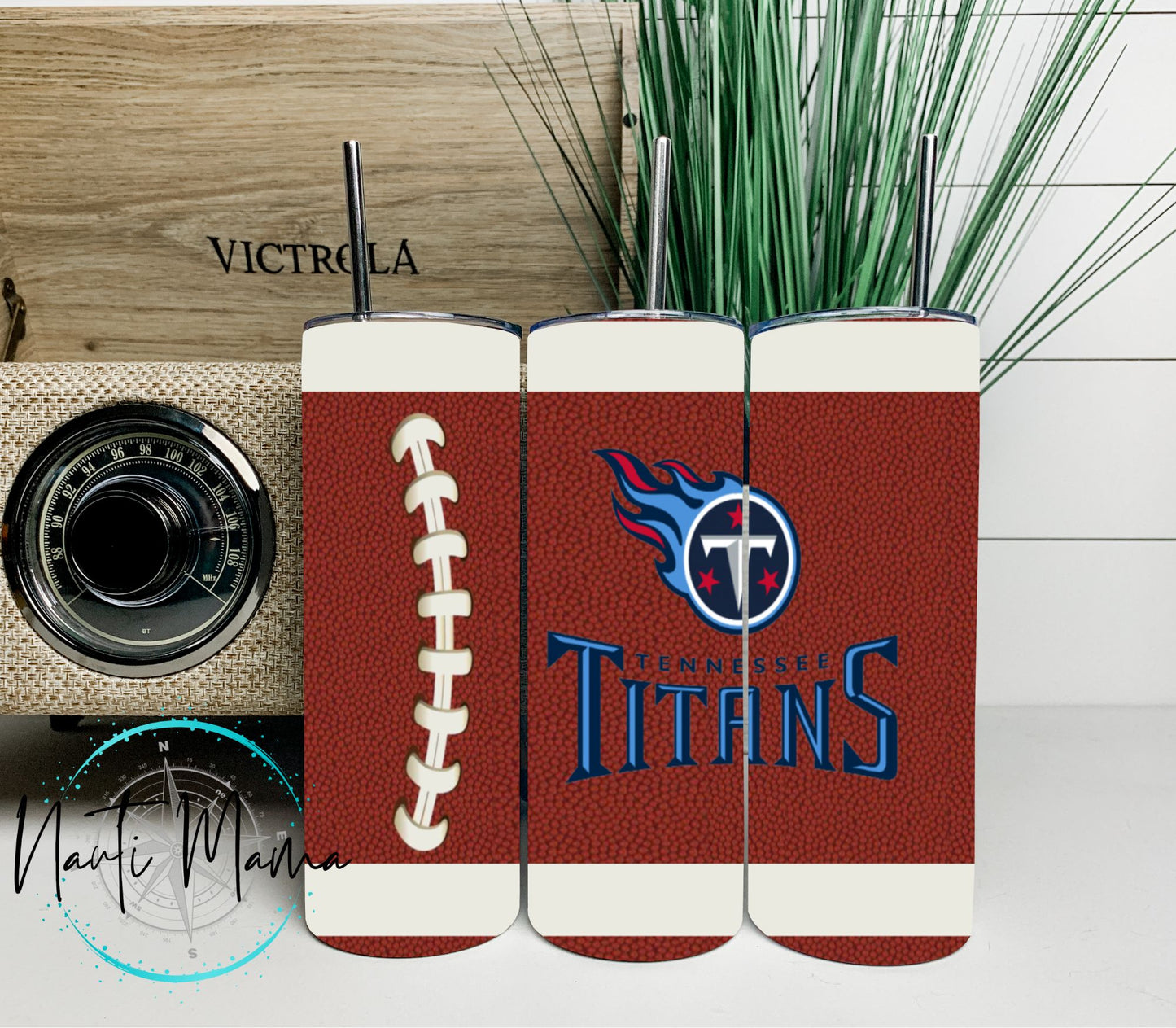 Laces Out Blue Flames Football 20 oz skinny tumbler