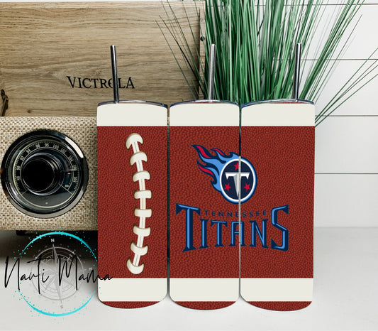 Laces Out Blue Flames Football 20 oz skinny tumbler