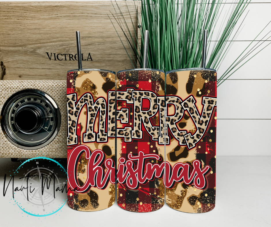 Merry Christmas Leopard 20 oz skinny tumbler