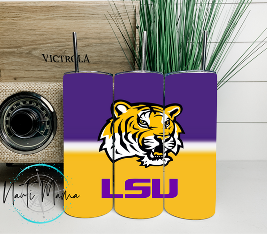 Two Tone Louisiana Purple and Gold Football 20 oz skinny tumbler