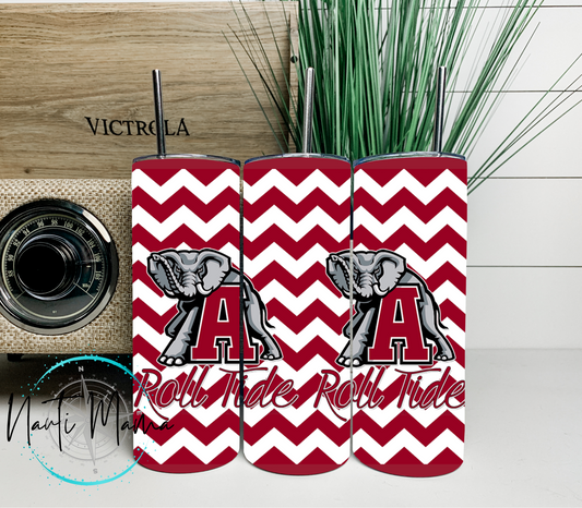 Crimson Chevron Football 20 oz skinny tumbler