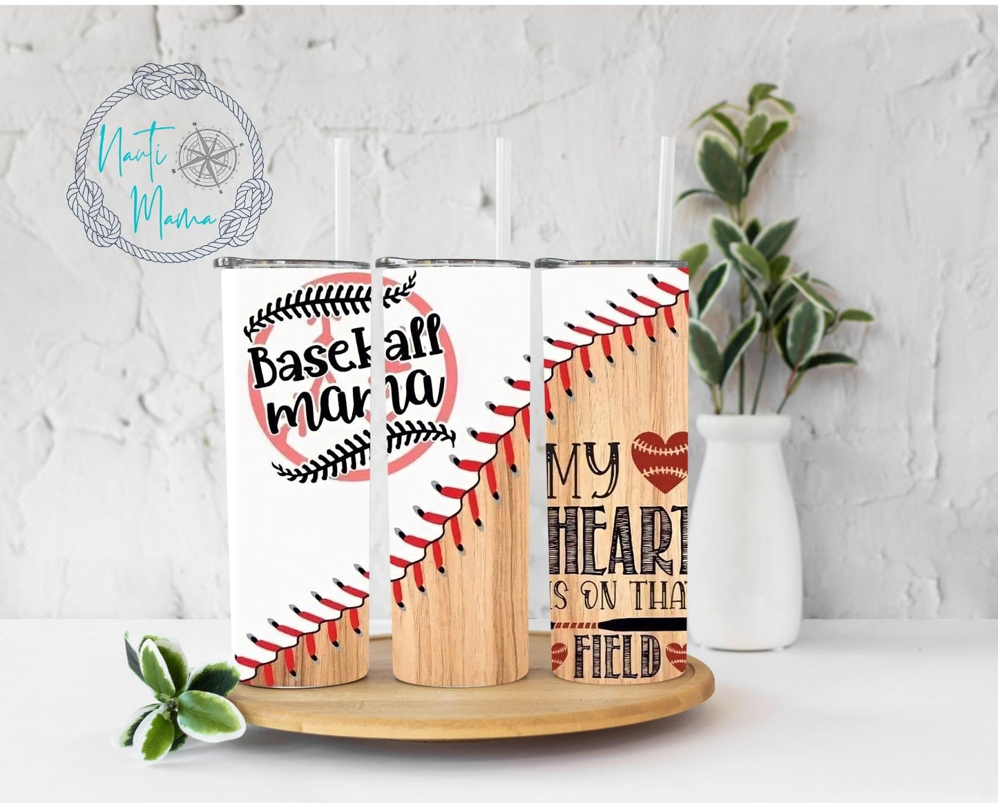 Baseball Mama My Heart is on the Field 20 oz skinny tumbler