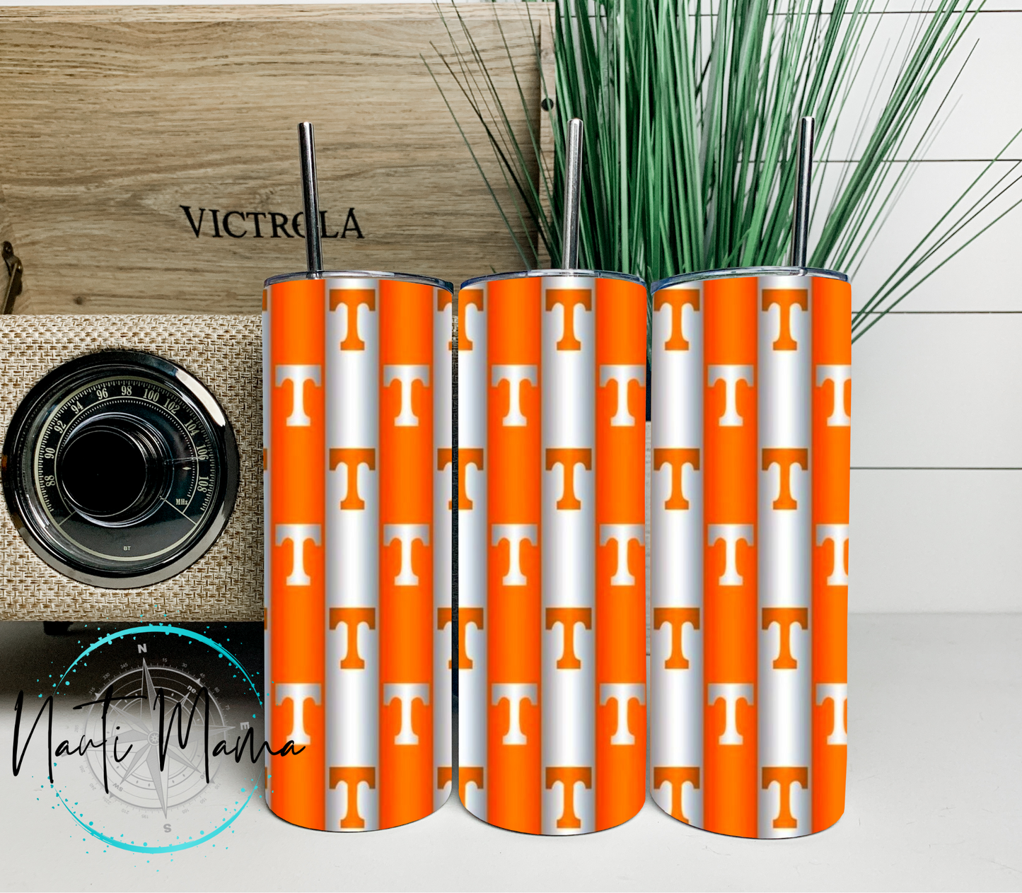 Orange Stripe Knoxville Football 20 oz skinny tumbler