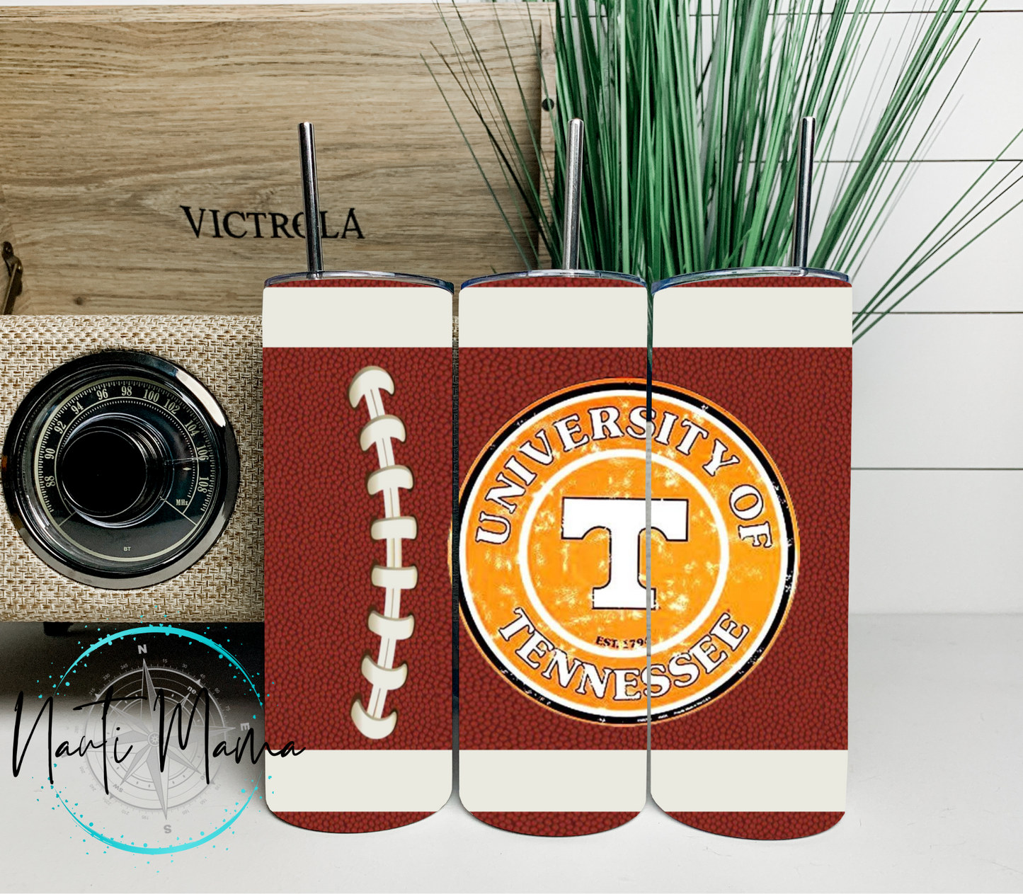 Laces Out Orange Football 20 oz skinny tumbler