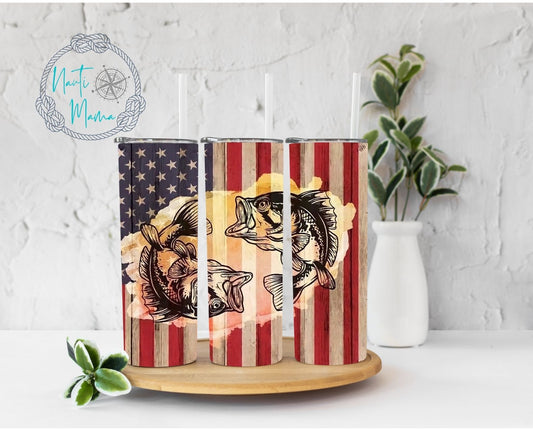 Patriotic Fishing 20 oz skinny tumbler