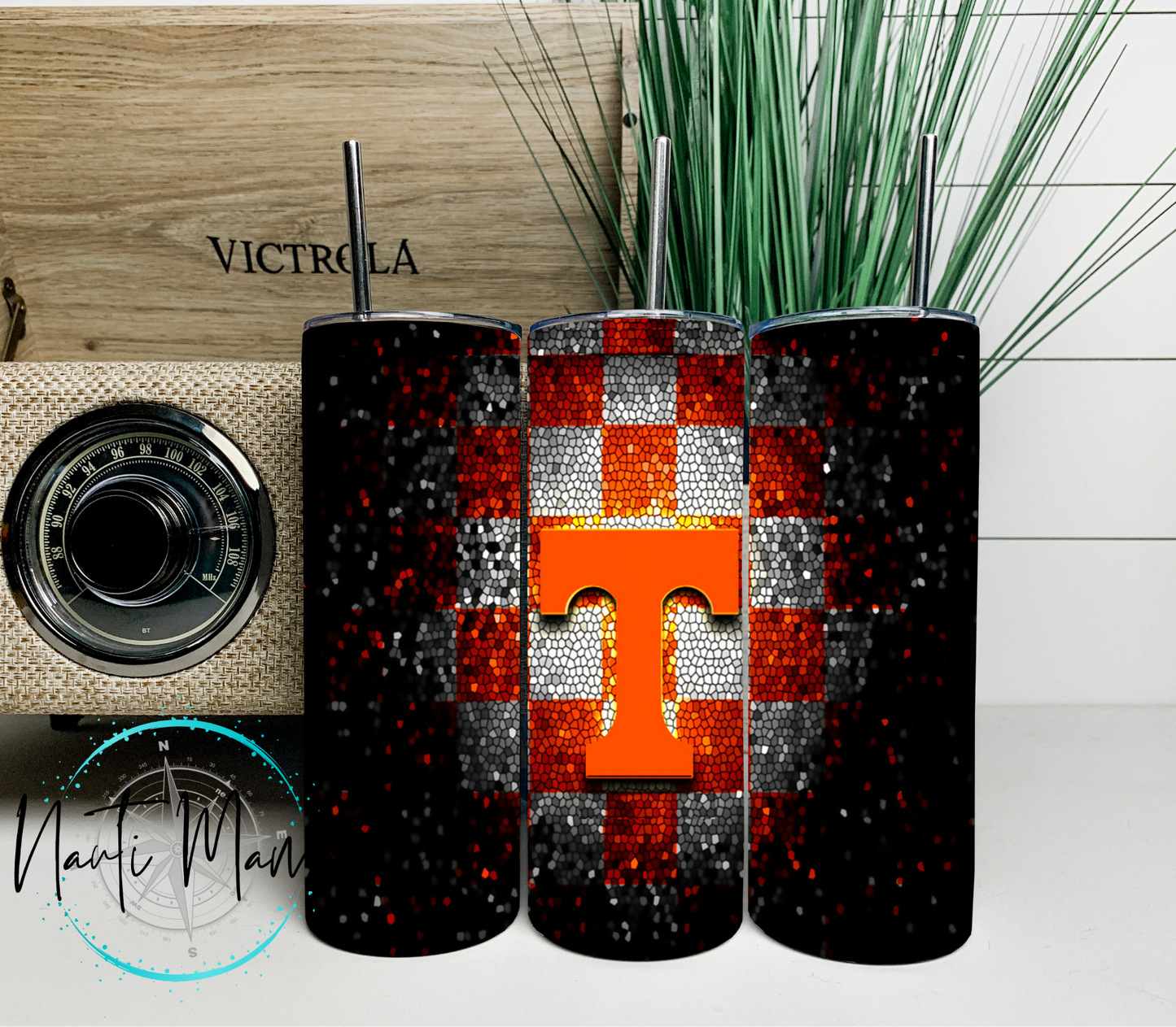 Orange T Mosaic Tiled 20 oz skinny tumbler