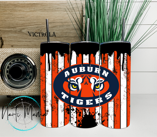 Grunge Burnt Orange Tiger Eyes Football 20 oz skinny tumbler