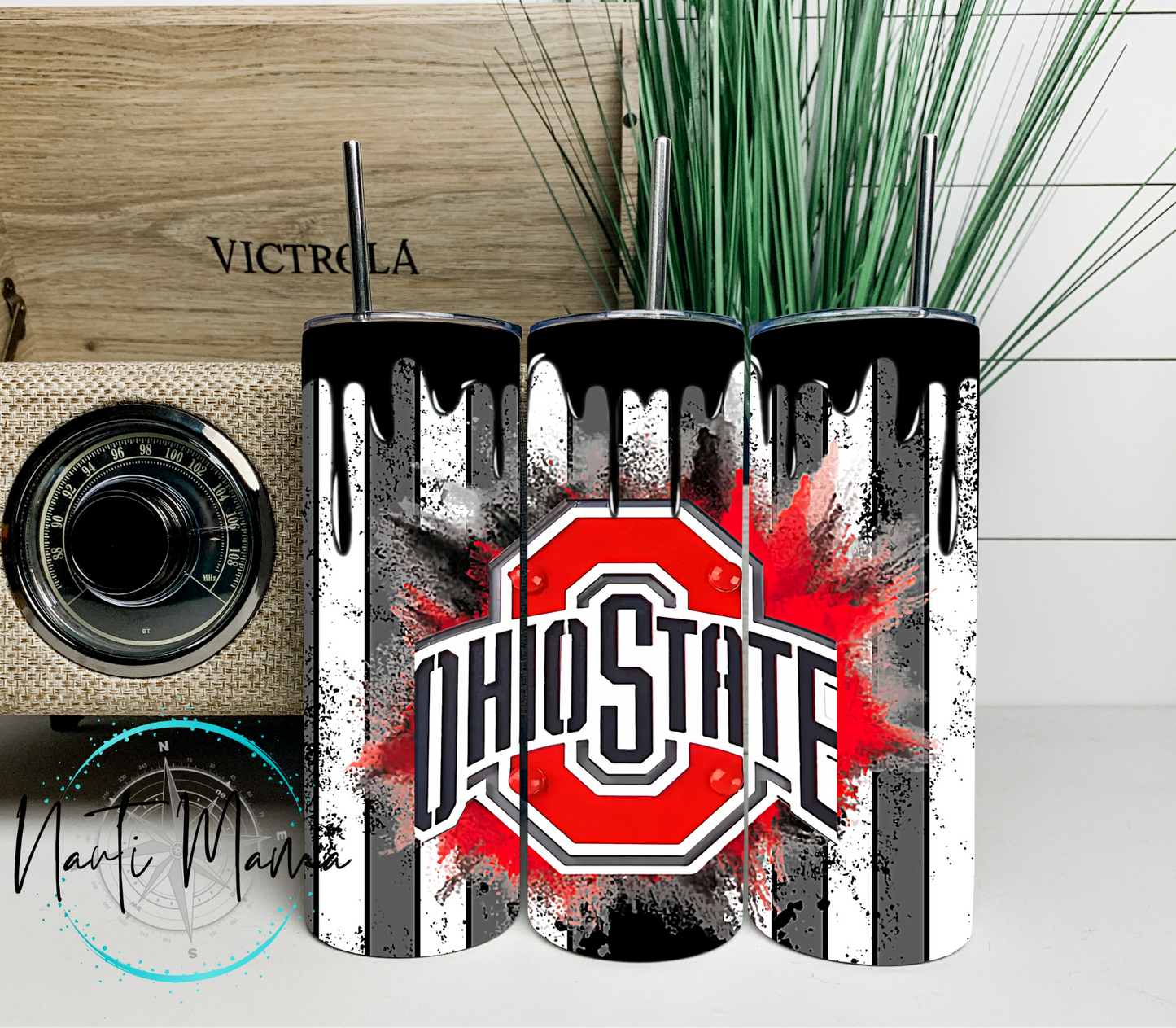 Grunge Scarlet and Gray Football 20 oz skinny tumbler