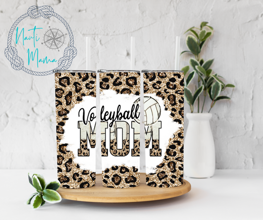 Leopard Volleyball Mom 20 oz skinny tumbler