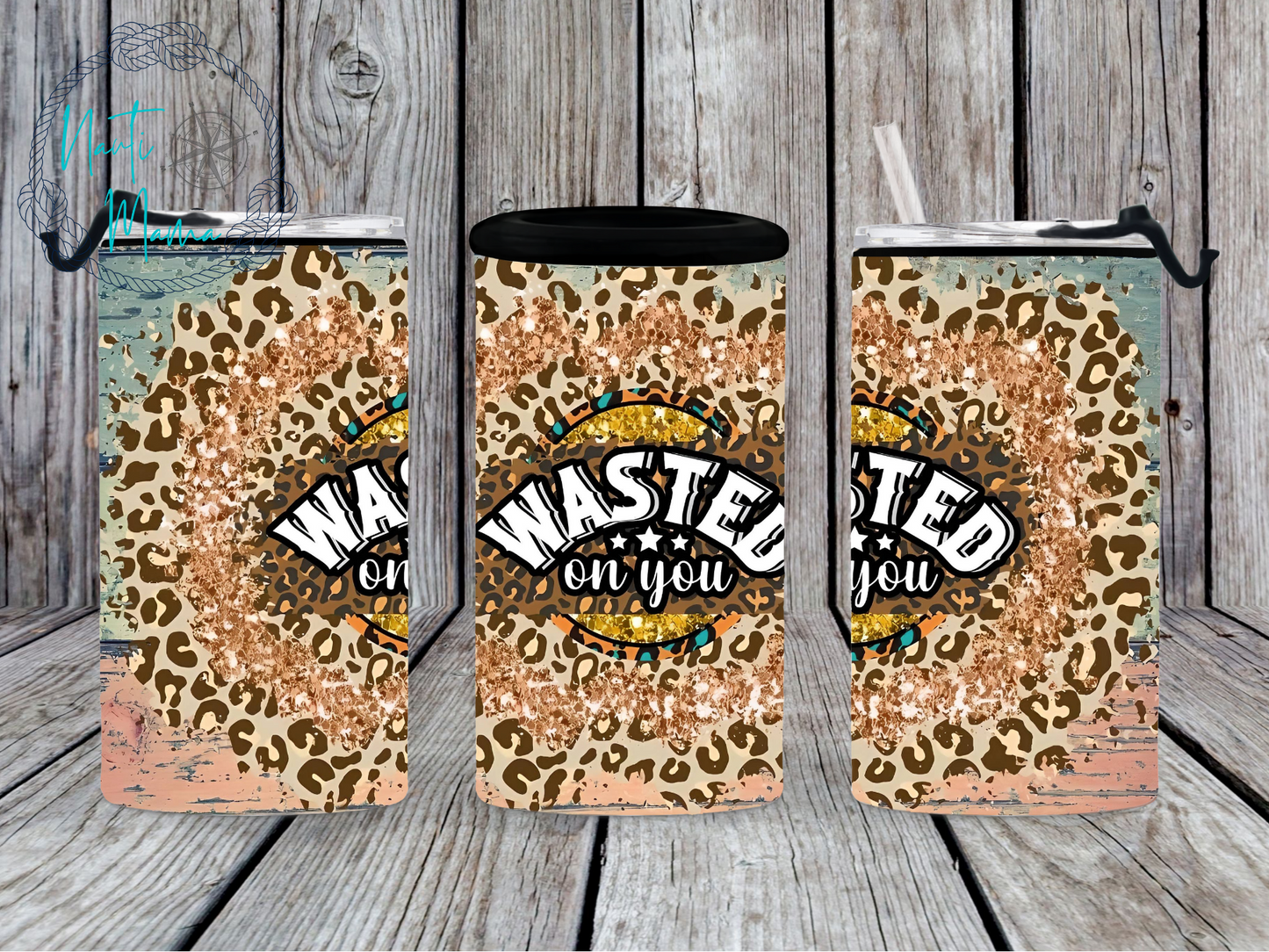 Wasted on You Leopard 4/1 Can Cooler