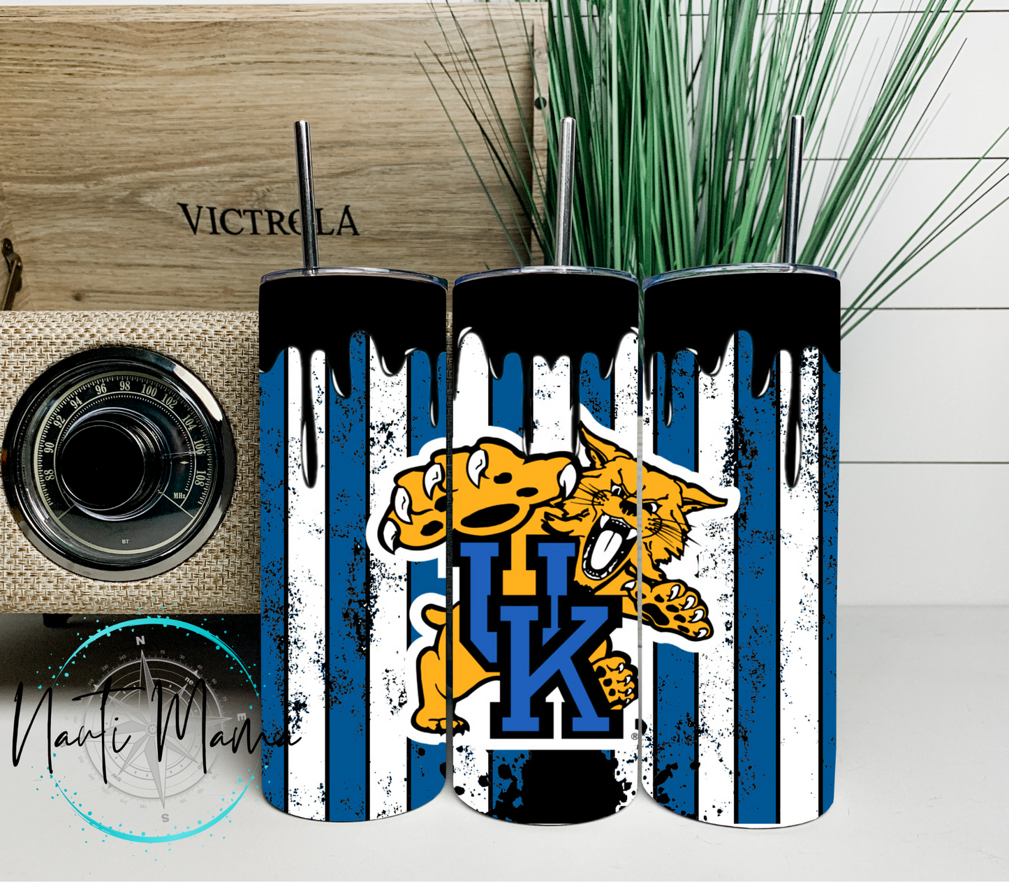 Grunge Blue and White Football 20 oz skinny tumbler