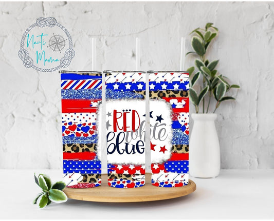 Red White & Blue Patriotic 20 oz skinny tumbler