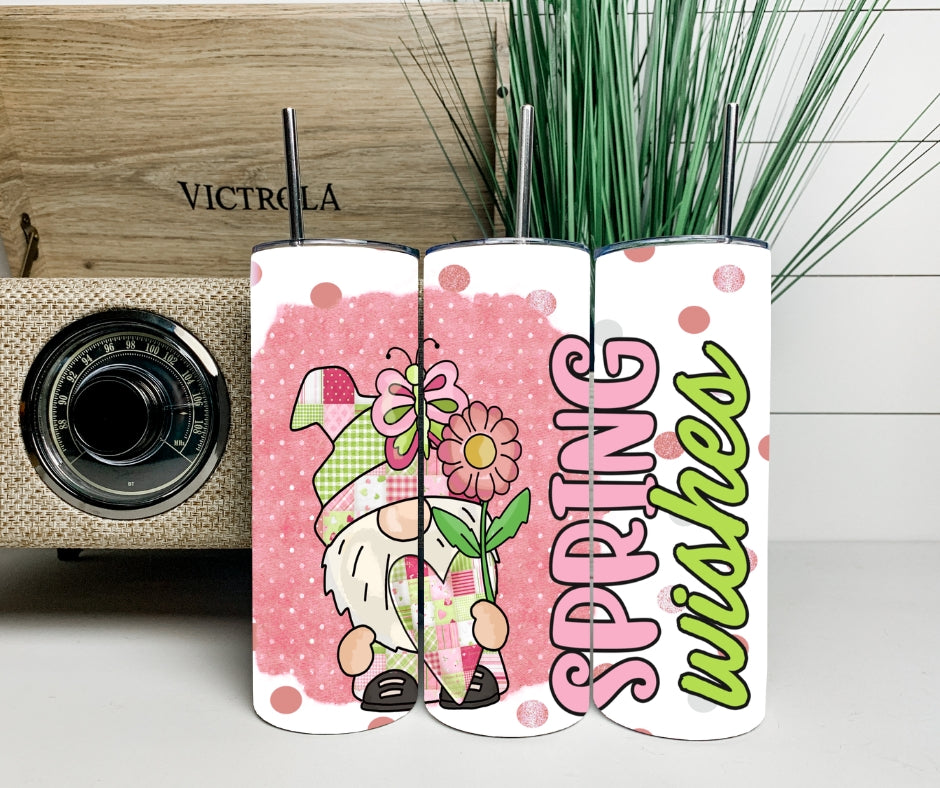 Spring Wishes Gnome 20 oz skinny tumbler