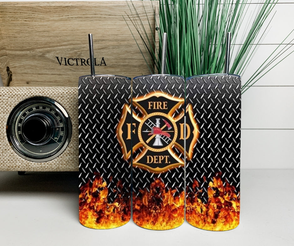 Fire Department Diamond Plate 20 oz skinny tumbler