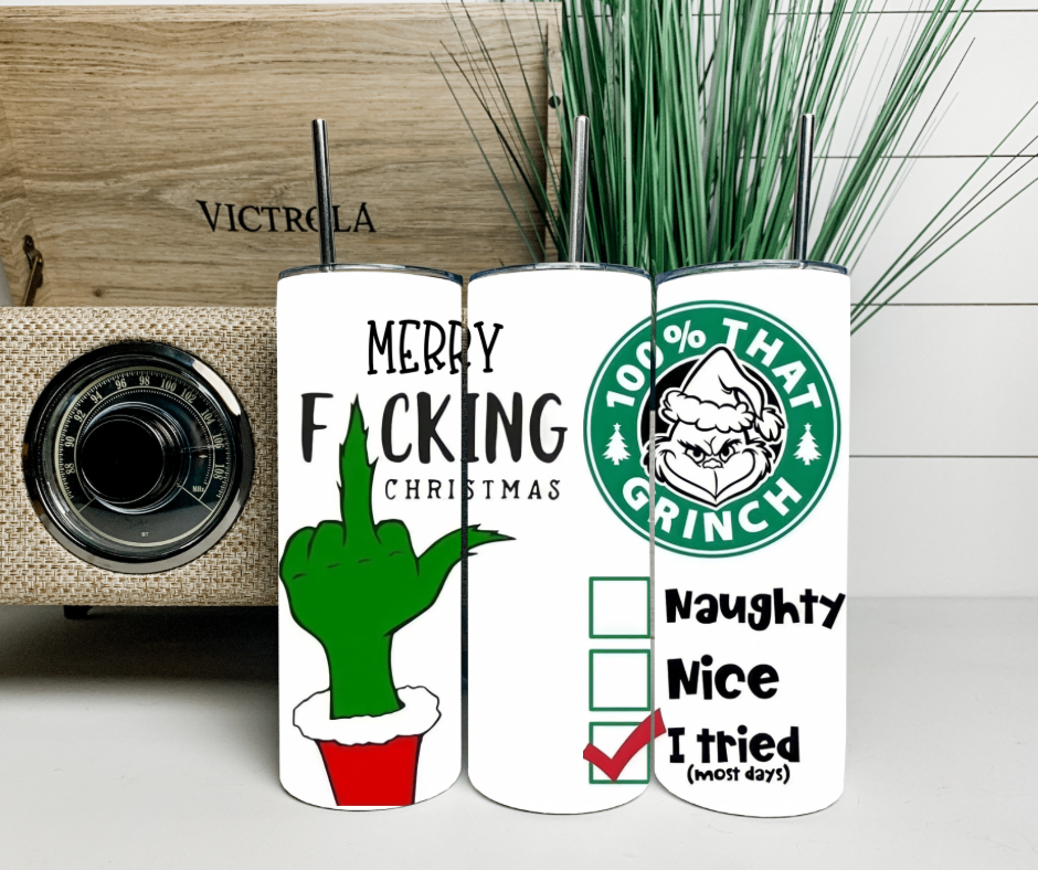 Mean Green Merry Christmas 20 oz skinny tumbler